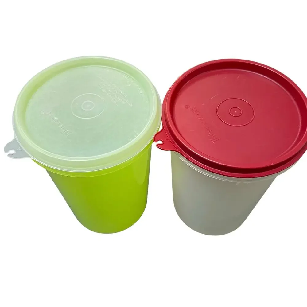 Tupperware Handolier 1 Qt Drink Pitcher 321 215 Lids Seals Red Yellow Lot 2 VTG